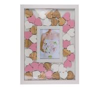 ReWu Cadre photo avec cœurs en bois inscriptibles - Livre d'or de mariage - Décoration - Cadeau de mariage - 38 x 28 cm
