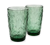 ReWu Lot de 2 verres Ray - 380 ml - Motif feuille verte - Verre rainuré