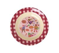 ReWu RICE Assiette creuse pour enfant en mélamine Ø 20 cm, 250 ml, motif « Super Hero », avec bord à carreaux rouge, sans BPA et adapté à un usage alimentaire, passe au lave-vaisselle (max. 70 °C)