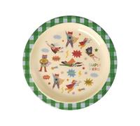 ReWu RICE Assiette plate pour enfant en mélamine Ø 22 cm - Design « Super Hero » avec bord à carreaux vert, sans BPA et adapté à un usage alimentaire, passe au lave-vaisselle (max. 70 °C)