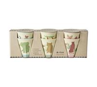 ReWu RICE Lot de 6 gobelets en mélamine avec motifs animaux, 7,5 x 7 cm, sans BPA, légers, dans des designs assortis, robustes pour boissons, collations et desserts