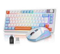 Rewurnth 75 % Clavier et souris sans fil, clavier de jeu compact avec contrôle du volume, souris RVB rechargeable avec indicateur de batterie, pour PC, Mac, Xbox PS5