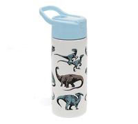 Rex London Gourde en acier inoxydable Dino avec couvercle à bouton-pression, paille, poignée de transport pour env. 500 ml