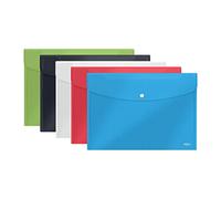 Rexel Choices 2115673 Lot de 5 pochettes à bouton-pression A5 Capacité 25 feuilles Couleurs assorties