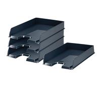 Rexel Choices 2115735 Lot de 4 corbeilles à courrier A4 empilables et étagées avec côtés texturés, zone pour étiquette, plastique robuste, noir