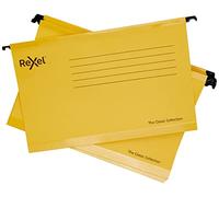 Rexel Classic 2115593 Lot de 25 dossiers suspendus renforcés pour armoires de classement, fond en V 15 mm, carton 100% recyclé, jaune