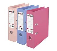 Rexel, Lot de 3 classeurs à levier en plastique pastel A4 (rose, bleu, pêche), mécanisme breveté N°1 Power, étiquettes de dos remplaçables, pour l'archivage et classement, 2115711