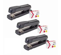 Rexel Meteor 2115734 Lot de 3 agrafeuses demi-bandes avec 1 000 agrafes 26/6 Capacité de 20 feuilles Agrafeuse de bureau en métal avec prise en main ergonomique Noir