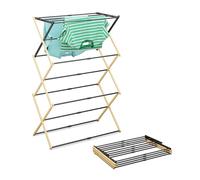 Rexladays Étendoir à Linge, Pliable, 11 Barres, H x L x P : 107 x 43-74 x 37 cm, Bambou et métal, Nature et Noir