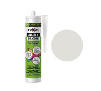 REXON Mastic Silicone Tout Usage - Inox gris clair - Sanitaire/Bain & Cuisine/Carrelage/Bâtiment - Extérieur et intérieur - Convient au bois, pierre et vitre (290 ml)