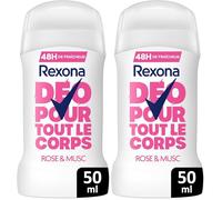 Rexona Déodorant pour Tout le Corps Stick 48H Rose & Musc 50ml (Lot de 2)