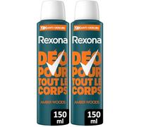 Rexona Men - Déodorant Spray pour Tout le Corps - Amber Woods - Protection Anti-Odeurs 72h - Sans Alcool - Anti-Traces - Utilisable Aisselles, Corps & Zones Intimes - Fraîcheur Durable -150 ml