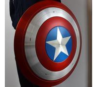 REXRYZ Bouclier Captain America en acier doux de 45,7 cm avec poignée en cuir pour décoration murale en métal antirouille article cadeau captian gadgets présentoir