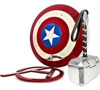 REXRYZ Captain Americaa Bouclier Cosplay Prop, réplique en métal 1:1 pleine grandeur, avec marteau de Thor, acier inoxydable et cuir