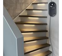 RexTech Kit d'éclairage d'escalier LED avec capteurs de mouvement, 15 niveaux de 50 cm, blanc neutre, avec variateur RF à 3 boutons, protection IP65