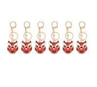 REXVTNS Kirin Animal Keychain 6Pcs Set | Strong Metal Keychain with Rhinestone for Bag/Backpack/Wallet | Lucky Chinese Style Keyring for Women Presents (Red)