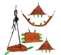 REXVTNS Leaf Design Pet Hammock & Swing Set | 4 - in - 1 Hanging Cage Accessories for Small Animals | Plush Three - Sided Hammock/Tunnel/Cableway/Round Swing | Soft & Easy to