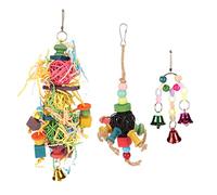 REXVTNS Lot de 3 Jouets à mâcher pour Oiseaux |Jouets à mâcher colorés à Suspendre avec clochettes pour perroquets, calopsittes et inséparables |Soulage l'ennui et l'anxiété |Boule en