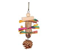 REXVTNS Parrot Chewing Toy | Organic Pine Cone & Nuts for Teeth Grinding/Boredom Relief | Safe Bird Cage Toy with Hook | Nutritious Corn Leaves & Logs for Beak Exercise