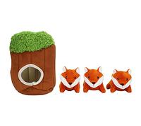 REXVTNS Plush Squeak Dog Toy | Tree Hole Puzzle with 3 Fox Toys | Hide & Seek Game for Dogs/Puppies/Small Pets | Interactive Training & Exercise Toy