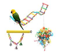 REXVTNS Set Jouet à Mastication des Oiseaux 3pcs | Blocs colorés String/Tige givrée/échelle Swing | Jouet Mordant du Perroquet en Bois | Accessoire de Cage pour Les perroquets et Les