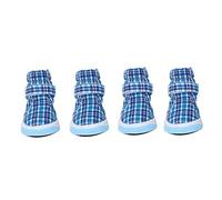 REXVTNS Slip - Proof Dog Shoes 4Pcs - Breathable Soft Cloth Puppy Sneakers for Indoor/Outdoor/Sports | Adjustable Strap Design | Blue Stripe Fashion Pet Shoes (3 Size)