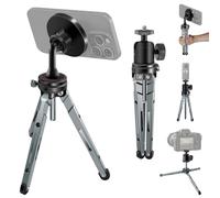 REYGEAK Magsafe Trépied de table multifonction 2 en 1 entièrement aluminium avec tête et Magsafe pour iPhone 15/14/13/12 Series/Sony/Canon/Nikon/FUJIFILM Appareil photo portable de voyage léger et