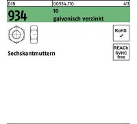 Reyher DIN 934 10 M4 galv. zingué gal Zn K