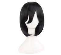 REYHS Anime Wig Mikasa Ackerman Cosplay Wig for Attack On Titan Perruque courte noire pour Halloween, fête costumée, spectacle d'anime, événement cosplay, concerts, Dawig
