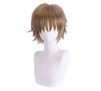 REYHS Perruque de cosplay Li Syaoran pour CardCaptor Sakura, perruque brune courte, perruque d'Halloween, pour fête costumée, spectacle d'anime, cosplay, concerts, perruque quotidienne
