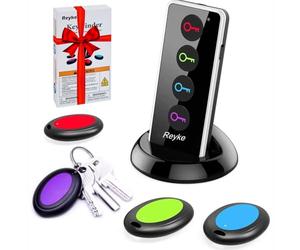 Reyke localisateur de clés RF, 80 DB, LED, 4 récepteurs, portée 40 m, RF | Localisateur sans application avec télécommande LED, signal de 80 dB et portée jusqu’à 40 m, pour clés et objets.
