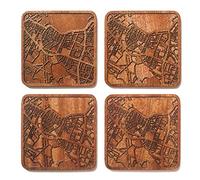 Reykjavik Coaster carte de la ville, Ensemble de 4, Sapele Coaster en bois avec la carte de la ville, Fait main