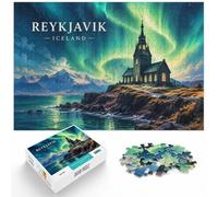 Reykjavik Iceland Aurora Borealis Landscape Puzzle, 1000 pièces | Pour les longues séances de puzzle : ce puzzle adulte 1000 pièces peut se faire seul ou se partager en famille.