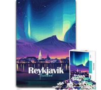 Reykjavik Iceland Aurora Borealis Nightscape Puzzle en Bois, 1000 pièces | Le repérage visuel et le tri - une activité facile à interrompre puis reprendre seul ou à plusieurs.