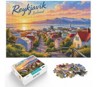 Reykjavik Sunset Cityscape Puzzle Adulte 1000pcs (38x26cm) Idée Cadeau | Pour une pause tranquille entre semaine et w nd : ce puzzle 1000 pièces adulte peut se faire seul ou se partager.
