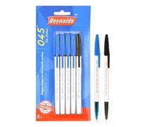 Reynolds Lot de 5 stylos à bille 045 (4 bleus et 1 noir) | Stylos avec prise en main confortable | Stylos à bille pour écrire | Stylo pour étudiants et papeterie de bureau | Pointe de 0,7 mm