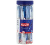 Reynolds R7 8 Stylos à bille bleus 2 noirs | Stylo roller avec prise en main confortable | Stylos à bille bleus pour écrire | Stylo pour professionnels | Pointe 0,7 mm