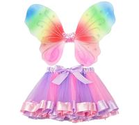 REYOK 2 Piece Fille Butterfly Wings Fairytale Costume,Fille Enfant Angel Wings Set,Pink And Purple Princess Tutu Dress Colourful Butterfly Wings Fantasy Costume Fixé Pendant 3-8 Ans De Filles