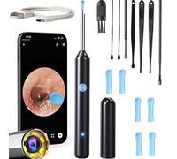 Reyova Oreille, Endoscope Nettoyant Oreille Kit Avec 6 Lumières Led, Otoscope Oreille 1080p Hd, Pour Ios and Android, Pour Adultes, Enfants (Noir)