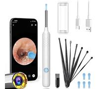 Reyova Oreille, Endoscope Nettoyant Oreille Kit Avec 6 Lumières Led, Otoscope Oreille 1080p Hd, Pour Ios and Android, Pour Adultes, Enfants (Blanc)