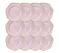 Reyox Assiettes de Présentation en Plastique Réutilisables, Assiettes de Service Ronde pour Noël Mariage Fête Événement rose 12 pièces 33 cm