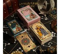Reyox Jeu de Tarot Original avec Guide et Mots-clés 78 Divinatoire Cartes Vintage en Papier Doré pour Débutants, 7x14cm