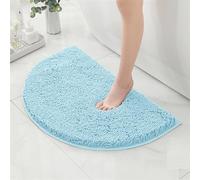 Reyox Tapis de Bain Demi Cercle en Chenille, Doux Tapis de Salle de Bain Absorbant Antidérapant Bleu lac 40x60cm