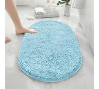 Reyox Tapis de Bain Ovale en Chenille, Doux Tapis de Salle de Bain Absorbant Antidérapant Bleu lac 40x60cm