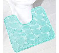 Reyox Tapis de Toilette Antidérapant Absorbant Tapis Contour de WC Polyester Forme de U Bleu Vert 50 x 60 cm
