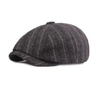 Reyox Unisexe Casquette Gavroche Vintage Beret Coton Chapeau Newsboy Rayée Gris Clair