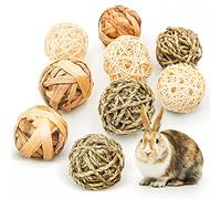 Reyshin 9 Pièces Jouets à Mâcher pour Petits Animaux,Balle en Rotin,Jeu D'activité Jouets,Boules d'herbe à Mâcher pour améliorer la santé Dentaire des Animaux de Compagnie pour Lapins Hamsters