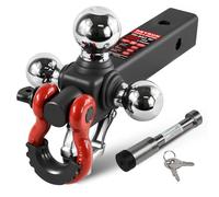 REYSUN Trailer Hitch Tri-Ball Mount: with Swivel Tow Shackle and Tow Hook, Fits for 2-inch Receiver, Chrome Trailer Ball Size 1-7/8", 2" and 2-5/16" and 5/8" Hitch Lock Pin