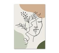 REYTOL Boho Green Plants Girl Face Canvas peinture abstraite Geometric Murale Art Nordic Style Affiches et imprimés Modern Living Room Home Decoration Tableaux （Pas de cadre）