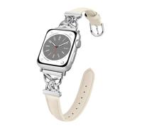 REYUIK Bracelet en cuir compatible avec Apple Watch 41 mm, 40 mm, 38 mm, 42 mm, 44 mm, 45 mm, 46 mm, 49 mm pour femme, bracelet fin en cuir véritable avec papillon habillé pour iWatch Series Ultra SE